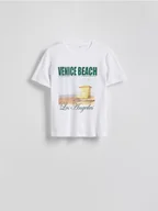 Koszulki i topy damskie - Reserved - Bawełniany t-shirt z nadrukiem - biały - miniaturka - grafika 1
