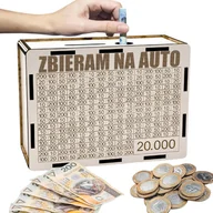 Skarbonki - Skarbonka Wykreślana Prezent Cel 20000 Personalizacja Biała Zbieram na Auto - miniaturka - grafika 1