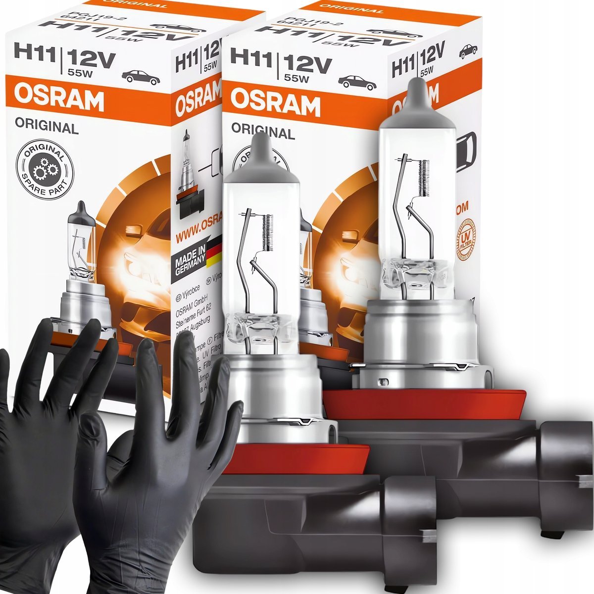 2X ŻARÓWKI OSRAM H11 ORIGINAL 12V 55W HALOGENOWE HOMOLOGACJA ECE RĘKAWICZKI