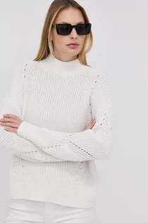 Swetry damskie - Hugo Hugo Sweter bawełniany damski kolor biały ciepły z golfem - grafika 1