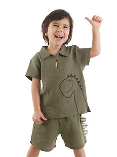 Denokids 2-częściowy zestaw "Dino Muslin" w kolorze khaki - Kaftaniki dla niemowląt - miniaturka - grafika 1