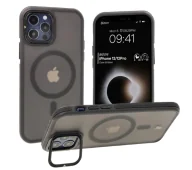 Etui i futerały do telefonów - Bizon Etui z podstawką i pierścieniem magnetycznym Case Eclipse do iPhone 12 / iPhone 12 Pro , przydymione z czarną ramką - miniaturka - grafika 1