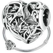 Wisiorki - CHARMS AŻUROWE SERCE KWIATY zawieszka srebro 925 - miniaturka - grafika 1