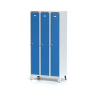 Szafki BHP - Alfa 3 Metalowa szafka ubraniowa trzydrzwiowa, na nogach, niebieskie drzwi, zamek obrotowy 1261597 - miniaturka - grafika 1