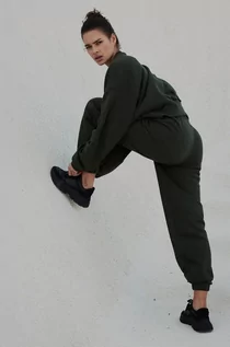 Spodnie damskie - Muuv. spodnie spodnie dresowe z wysokim stanem MILD COTTON damskie kolor zielony gładkie - - grafika 1
