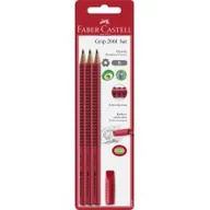 Przybory szkolne - Zestaw Grip 2001 B 3xOłówek+Gumka Czerwony Faber-Castell - miniaturka - grafika 1