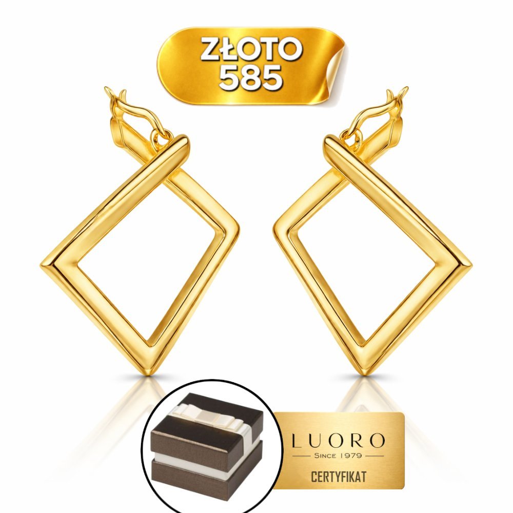 KOLCZYKI ZŁOTE 585 14K ROMBY GEOMETRYCZNE 2,8 CM ANGIELSKIE ZAPIĘCIE