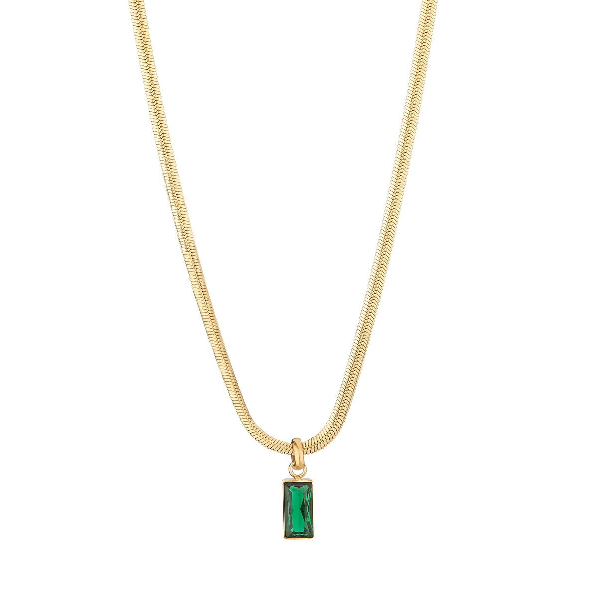 Naszyjnik złoty szmaragdowa cyrkonia - stal szlachetna - łańcuszek z diamentem zielonym