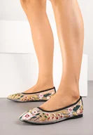 Baleriny - Czarne Siateczkowe Balerinki z Kwiatowym Haftem Fevelle - miniaturka - grafika 1