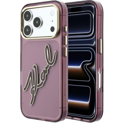 Etui KARL LAGERFELD IML Big Signature Resin Metal Frame do Apple iPhone 17 Pro/18 Pro Burgundowy