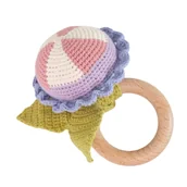 Grzechotki dla dzieci - Grzechotka Kwiatek Vintage fioletowy Zabawka dla Niemowlaka, Zabawka z Drewnianym Kółkiem/ Like Moses - miniaturka - grafika 1