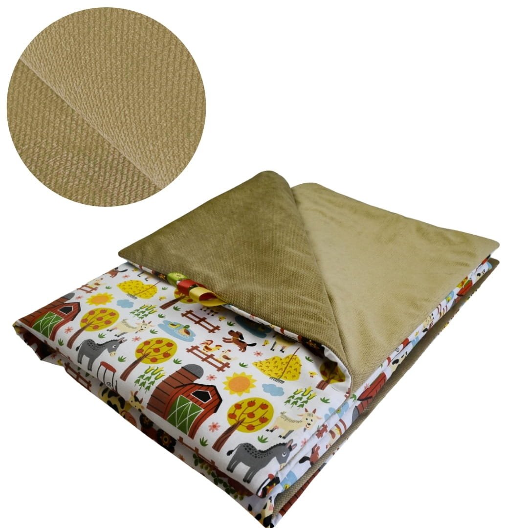 Kocyk Dziecięcy 75x100 Ocieplany Farma/Beż Bawełna/Velvet Polski Producent