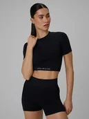 Koszulki sportowe damskie - 4F Crop top treningowy bezszwowy damski - czarny XS/S - miniaturka - grafika 1