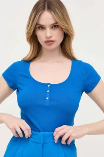 Koszulki sportowe damskie - Guess t-shirt damski kolor niebieski - grafika 1