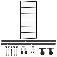 Drzwi wewnętrzne - vidaXL Drzwi przesuwne z osprzętem, szkło ESG i aluminium, 90x205 cm - miniaturka - grafika 1