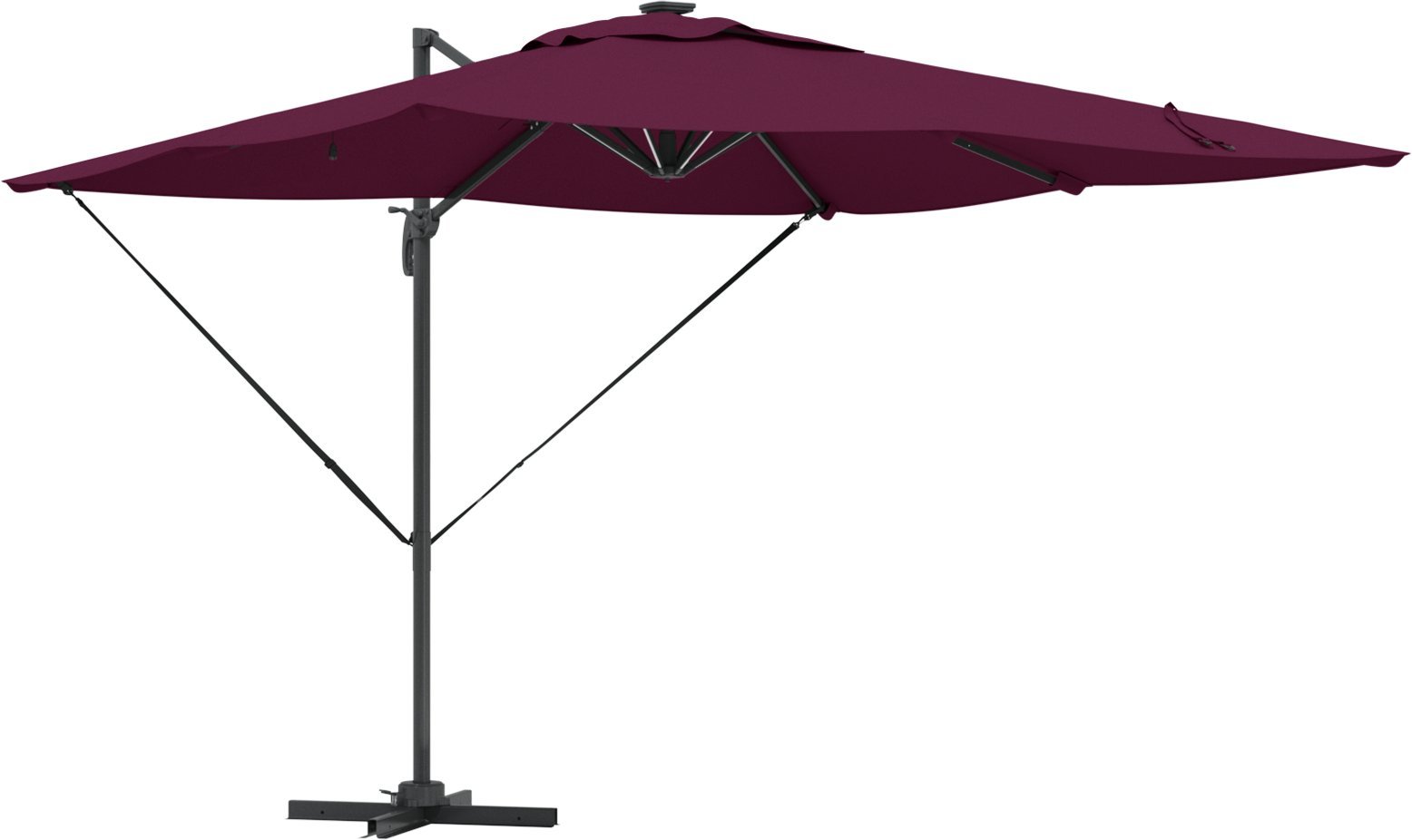 vidaXL Parasol Cantilever Roma z lampkami w kolorze bordowym, 286 x 285 x 270 cm, aluminiowy.