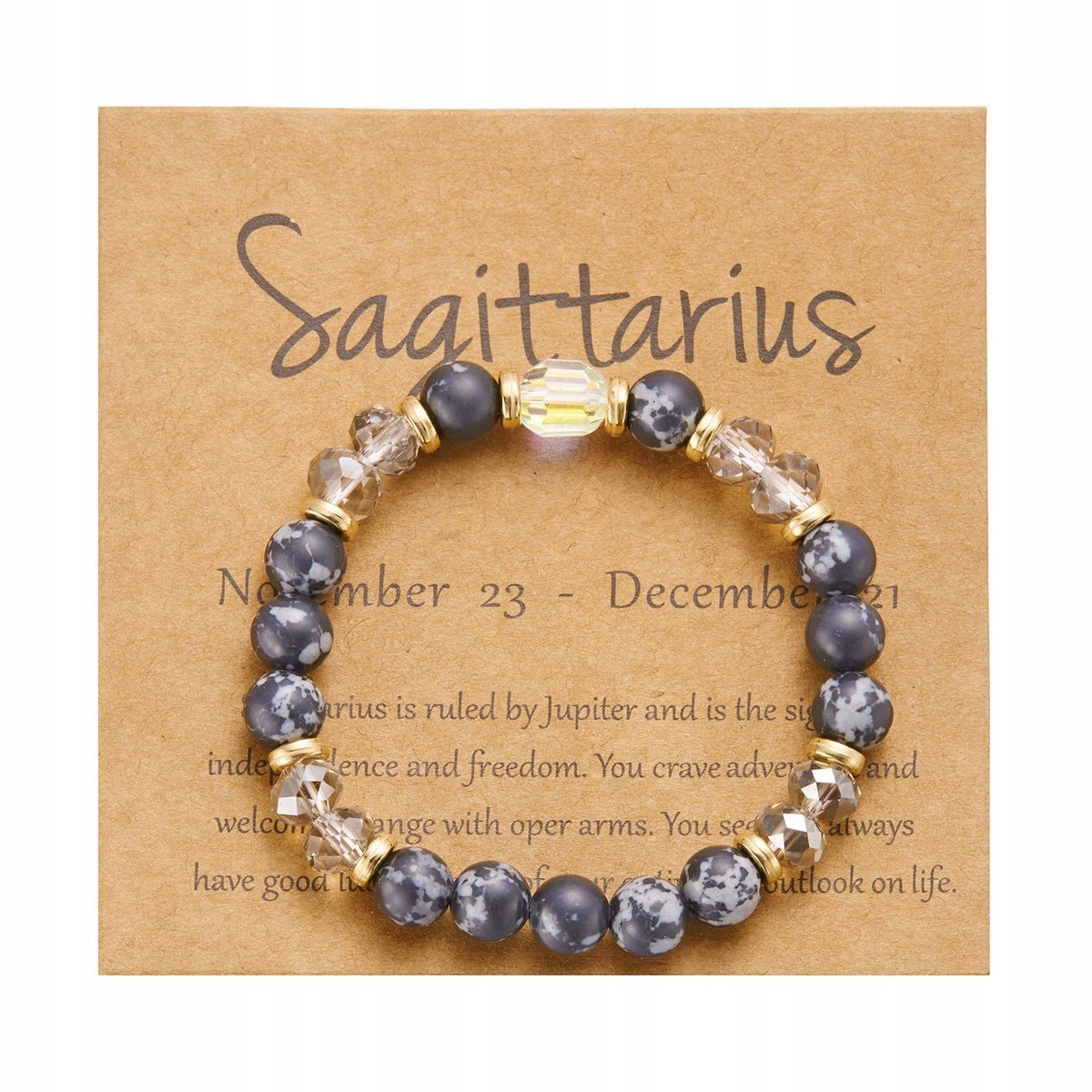 Bransoletka Znak Zodiaku Sagittarius Strzelec Czarne Koraliki Elastyczna