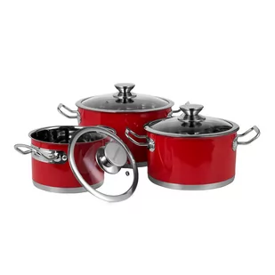 6-częściowy zestaw retro garnków ze stali nierdzewnej - czerwony - Zestawy garnków i patelni 6-częściowy zestaw retro garnków ze stali nierdzewnej - czerwony - Zestawy garnków i patelni - miniaturka - grafika 1