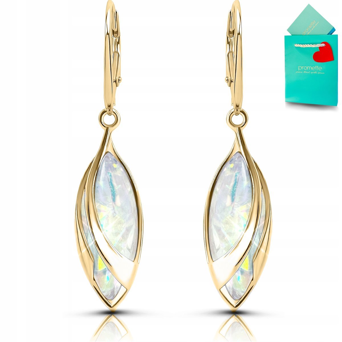 Złote kolczyki z opalem srebrne pozłacane biały opal wiszące długie 925