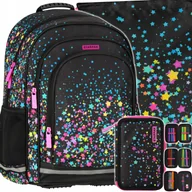 Plecaki szkolne i tornistry - Plecak Szkolny Dla Dziewczynki Czarny W Gwiazdy Galaxy Piórnik Trzykomorowy - miniaturka - grafika 1