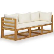 Ławki ogrodowe - vidaXL 3-osobowa sofa ogrodowa z kremowymi poduszkami, drewno akacjowe - miniaturka - grafika 1