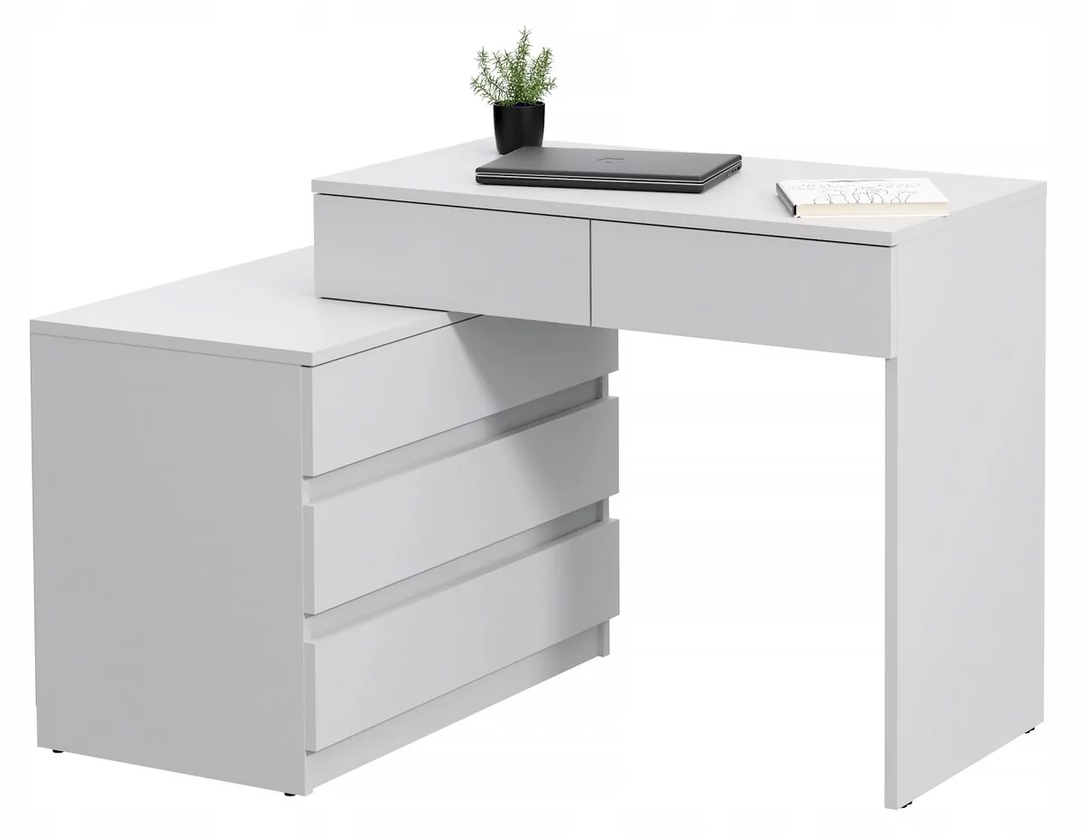 Narożne biurko komputerowe z komodą Omega (T2) białe
