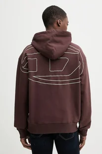Diesel bluza bawełniana S-MACS-HOOD-MEGOVAL-D męska kolor brązowy z kapturem wzorzysta A11304.0GYCJ - Bluzy męskie - miniaturka - grafika 1