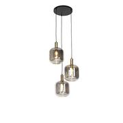 Lampy sufitowe - QAZQA Designerska lampa wisząca czarna ze złotem z przydymionym szkłem 3-punktowa - Zuzanna - miniaturka - grafika 1