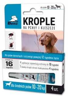 SUPER BENO Krople na pchły i kleszcze dla średnich psów 10-20kg (4 pipety) - Artykuły przeciw pasożytom - miniaturka - grafika 1
