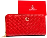 Portfele - Portfel damski eko Rovicky pojemny piórnik na karty i gotówkę portmonetka na suwak, czerwony - miniaturka - grafika 1