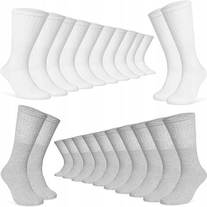 SKARPETKI 6x BIAŁE 6x SZARE SKARPETY MĘSKIE ODDYCHAJĄCE SPORTOWE 40 - 45