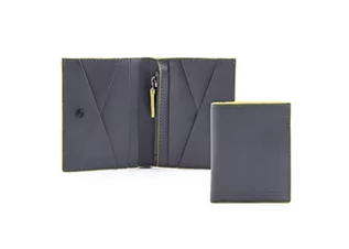 Portfele - NAVA DESIGN - Skórzany portfel męski z pięcioma prądami stałymi, Portmonetka na zamek i ekran RFID, kolor szary/żółty - rozmiar 10 x 8 cm - grafika 1