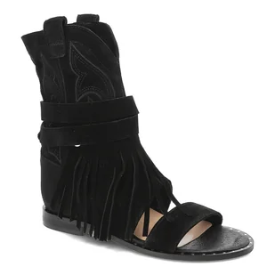 Czarne Botki Carinii Eleganckie Obuwie Damskie Z Frędzlami - Botki damskie - miniaturka - grafika 1