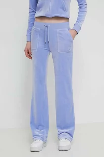 Spodnie damskie - Juicy Couture spodnie dresowe welurowe kolor niebieski z aplikacją - grafika 1