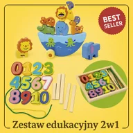 Zabawki interaktywne dla dzieci - Zestaw Gra Zręcznościowa Zwierzątka na Łódce + Kolorowe Cyferki i Patyczki – Drewniane Zabawki Edukacyjne dla Dzieci - miniaturka - grafika 1