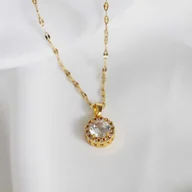 Naszyjniki - Naszyjnik złoty z diamencikiem w kole diamencików ze stali chirurgicznej - miniaturka - grafika 1