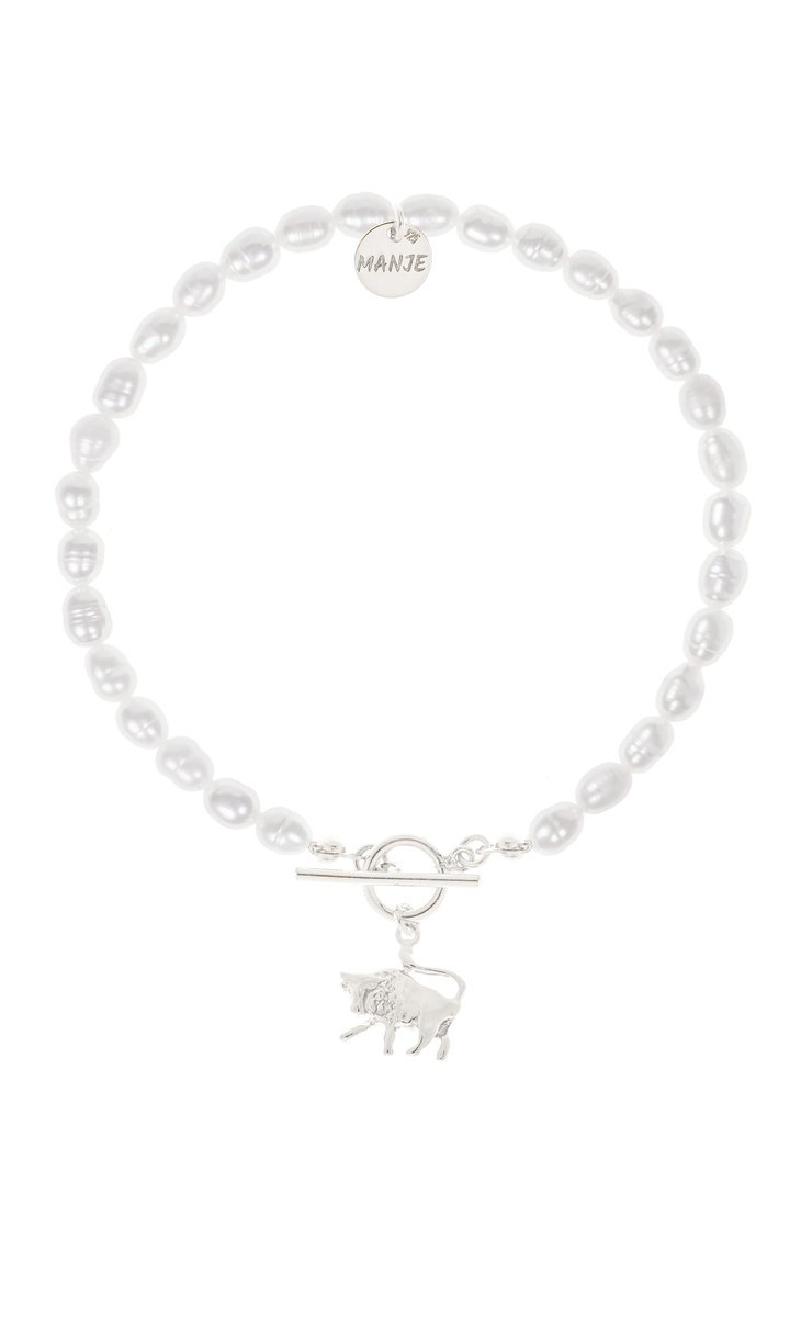 Bransoletka z pereł ze srebrnym znakiem zodiaku Byk 16 cm
