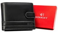 Portfele - Klasyczny skórzany portfel męski duży poziomy na zatrzask ROVICKY czarny rozbudowany na karty elegancki pudełko prezentowe antykradzieżowy RFID STOP - miniaturka - grafika 1