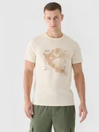 Koszulki sportowe męskie - Męski t-shirt  z nadrukiem 4F 4FRAW24TTSHM2304 - beżowy - miniaturka - grafika 1