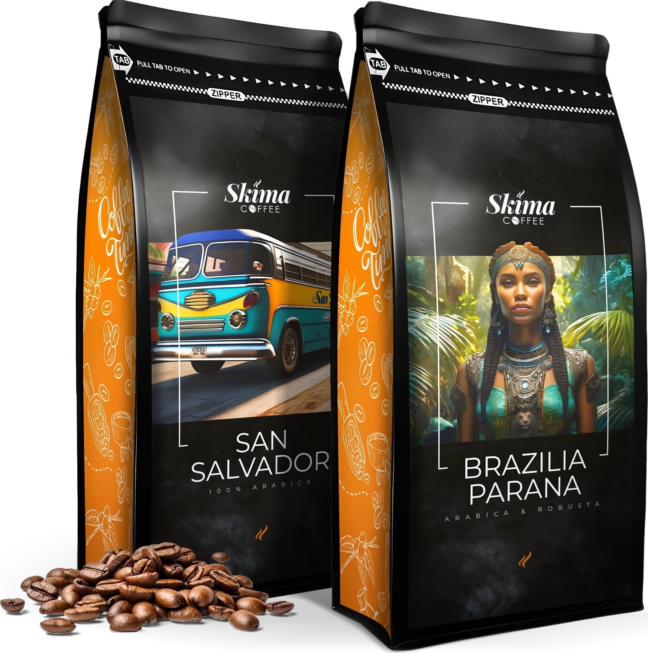 Zestaw Kawa ziarnista 1kgX2 BRAZILIA PARANA/SAN SALVADOR Świeżo Palona do ekspresu + GRATIS