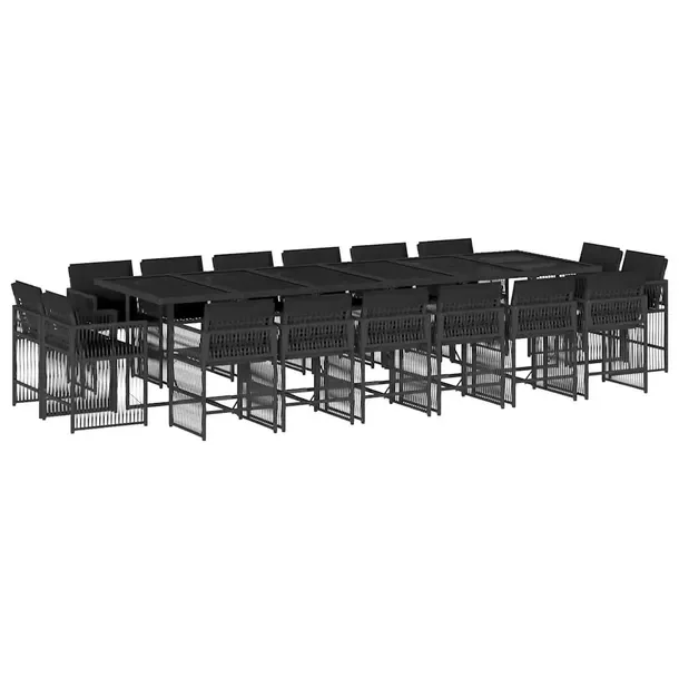 Zestaw mebli ogrodowych czarny rattan PE 330 x 106 x 73 cm, 16 krzeseł