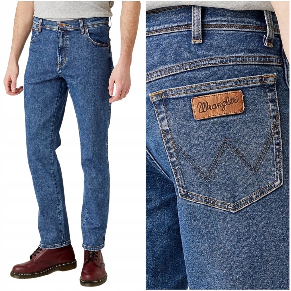 Wrangler TEXAS SLIM Stonewash lekko dopasowane spodnie jeansowe W38 L34