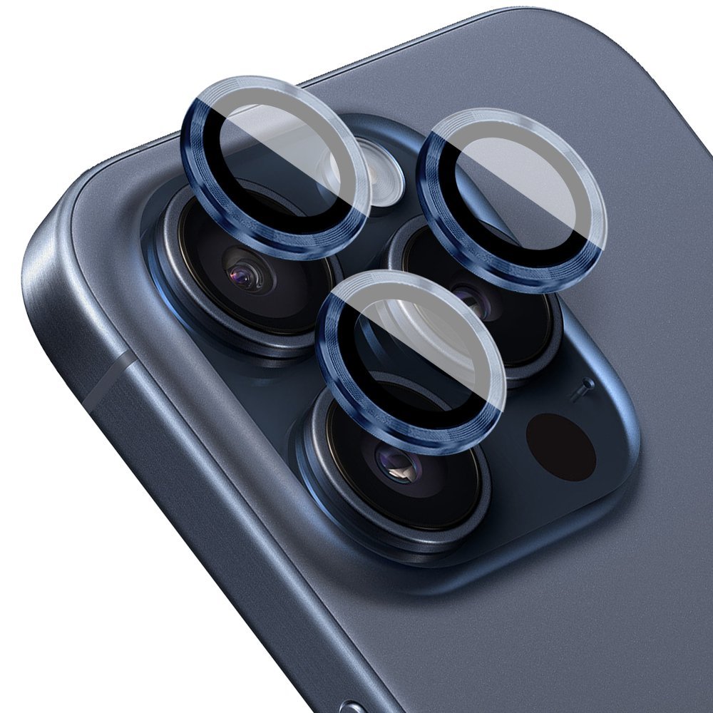 Osłona aparatu, szkło 9H do iPhone 15 Pro Max, 1 zestaw, tytanowe błękitne