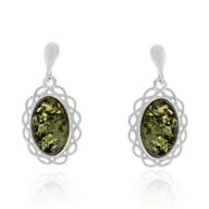 Kolczyki - Srebrne kolczyki z bursztynem sztyft pr. 925 - miniaturka - grafika 1