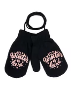 Rękawiczki dla dzieci - Rękawiczki Dziecięce Jednopalczaste Ze Sznurkiem Czarne Z Napisem 10 Cm - miniaturka - grafika 1