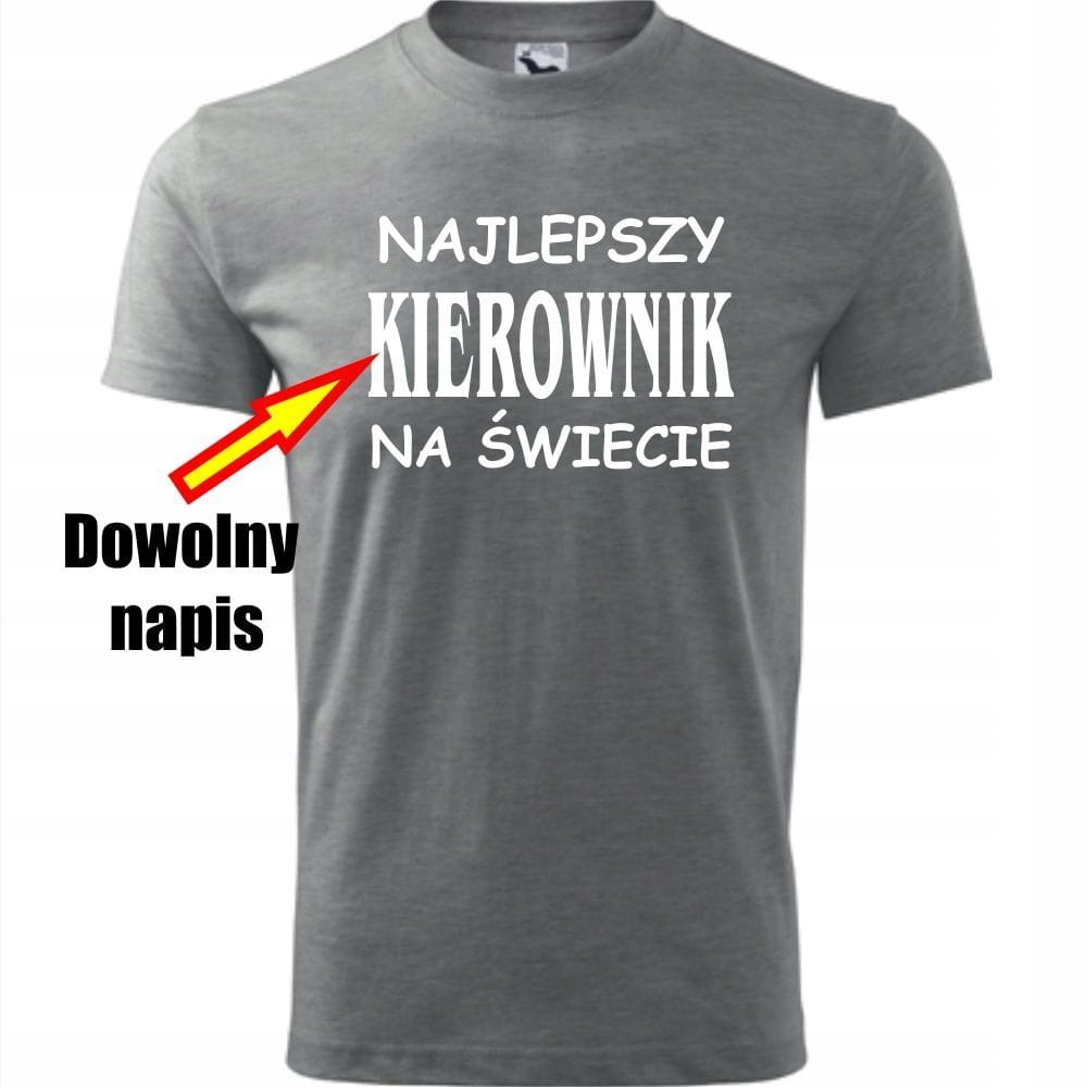 Prezent na Dzień Ojca dla Taty Koszulka Męska Najlepszy + dowolny napis na świecie ciemnoszary melanż 4XL