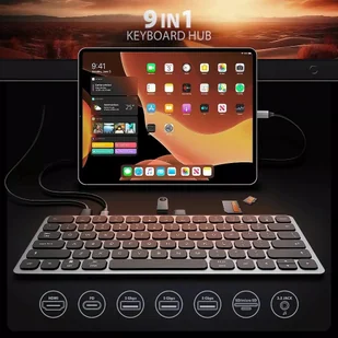 USB-C Axagon HMC-KB-US z hubem USB, czytnikiem microSD/SD, HDMI 4K/60Hz, PD 100W, układ US  HMC-KB-US - Klawiatury - miniaturka - grafika 1