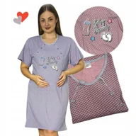 Bielizna nocna - KOSZULA CIĄŻOWA BABY SHOWER piżama nocna bawełna karmienie urocza 44 46 2XL - miniaturka - grafika 1