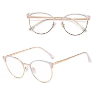 Okulary korekcyjne, oprawki, szkła - Damskie okulary Kocie Oczy zerówki do komputera BLUE LIGHT na teleskopach 25110B Biały/Złoty - miniaturka - grafika 1