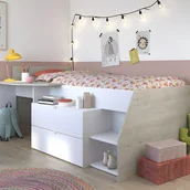 Meble do sypialni - Łóżko z wbudowanym biurkiem i schowkami - 90 x 190/200 cm - Biały i naturalny + stelaż - GISELE - miniaturka - grafika 1